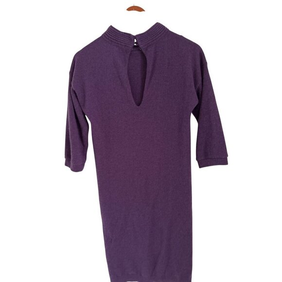 MALO 100% Cashmere Purple 3/4 Sleeve Knit Sweater Dress Pockets Size 38 - Picture 6 of 13